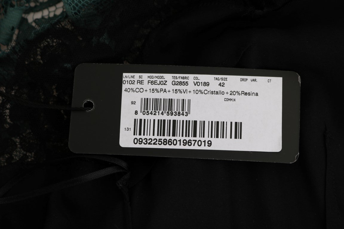 Dolce &amp; Gabbana Yeşil Çiçekli Kristal Ricamo Kılıf Elbise