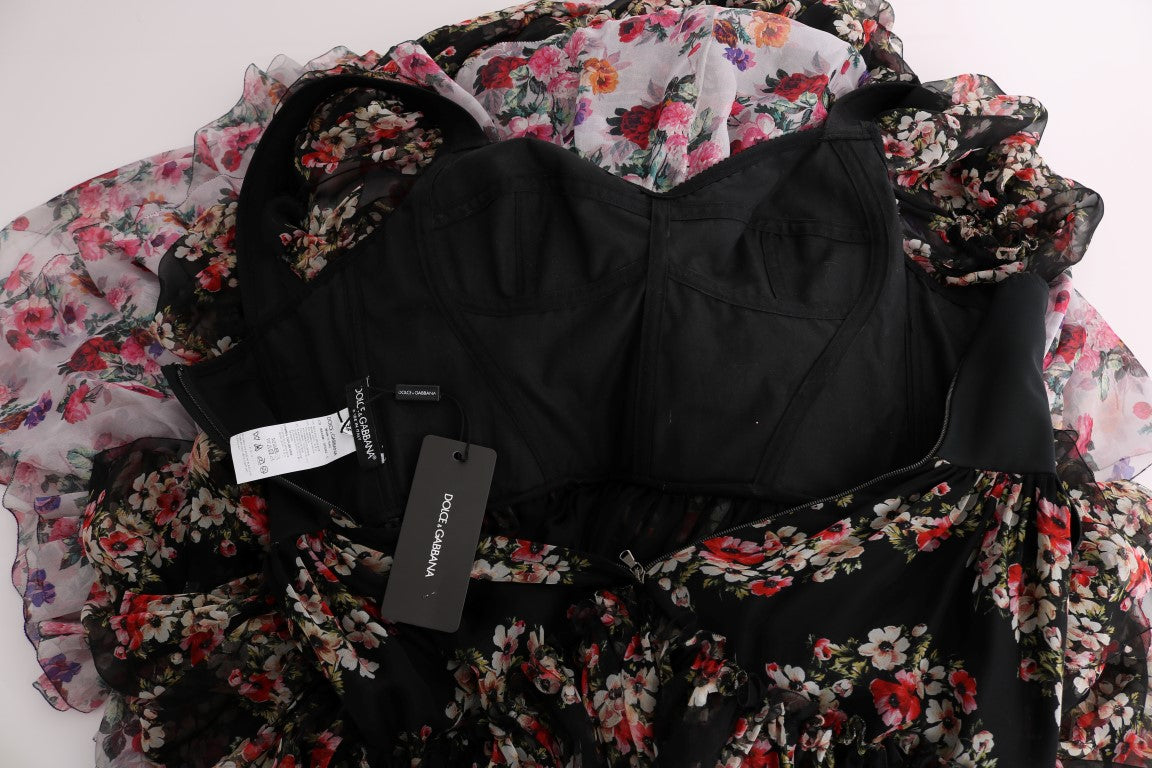 Dolce &amp; Gabbana Çok Renkli İpek Streç Çiçekli Uzun Elbise