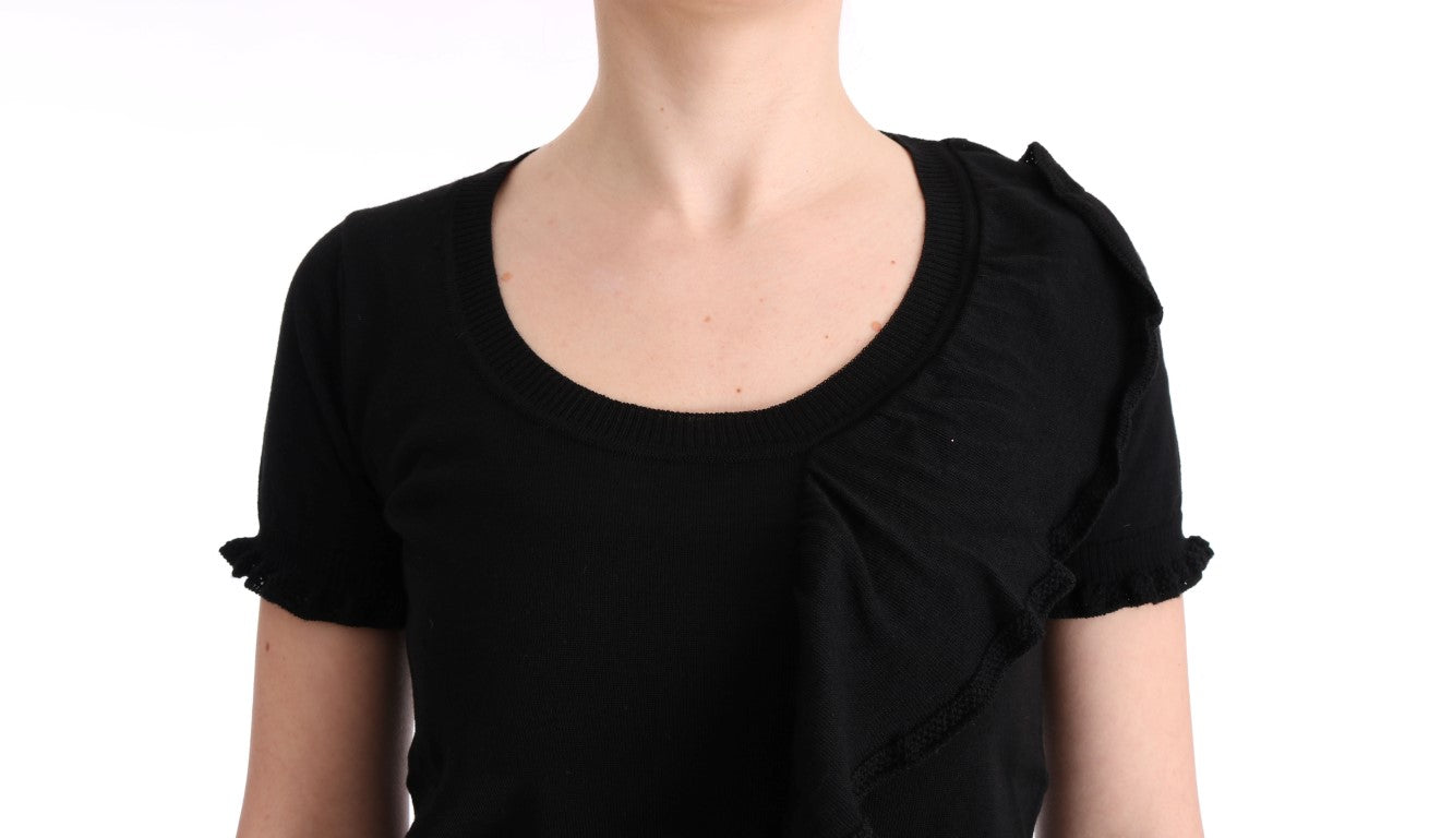 MARGHI LO' Black top made of 100% Lana wool blouse T-shirt