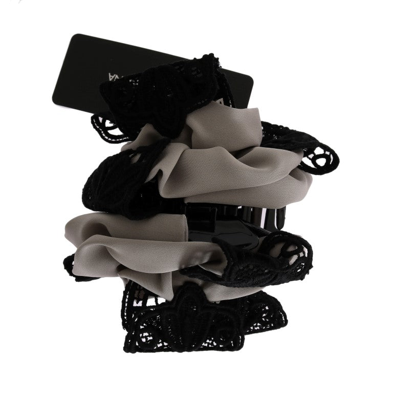 Dolce & Gabbana Graue Seide Schwarze Spitze Haar Kralle