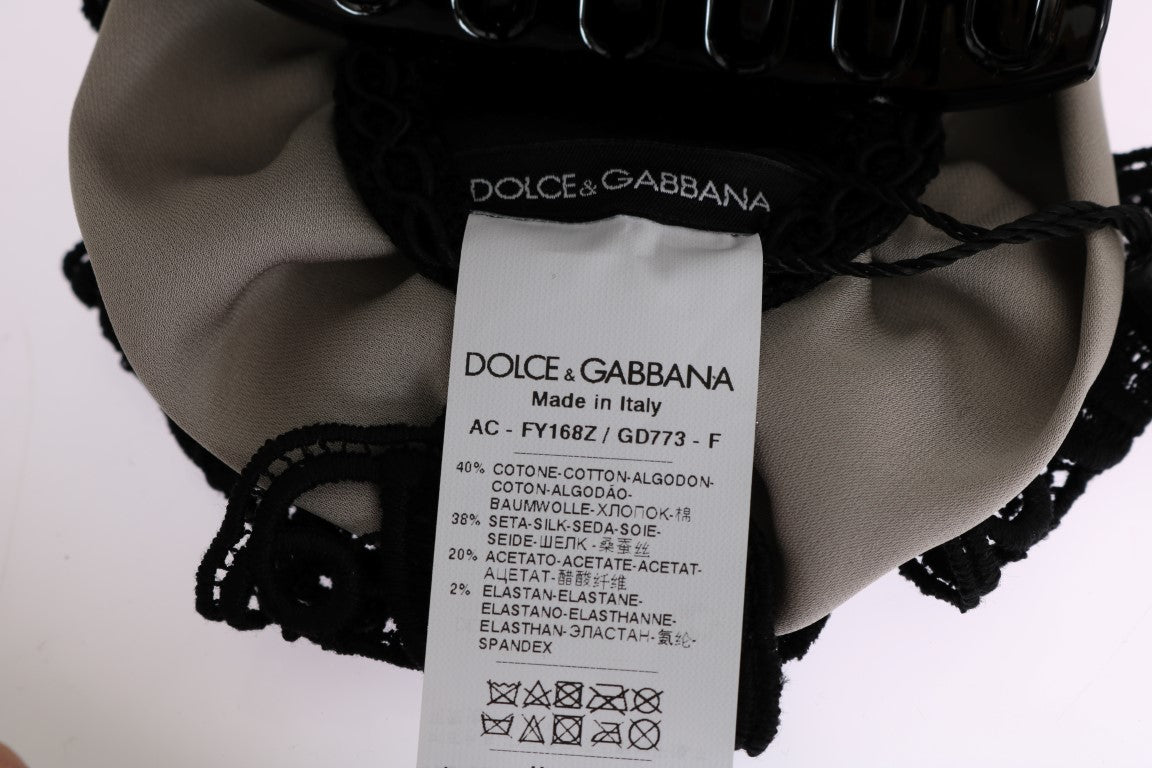 Dolce &amp; Gabbana Gray Silk Black Lace Hair Claw
