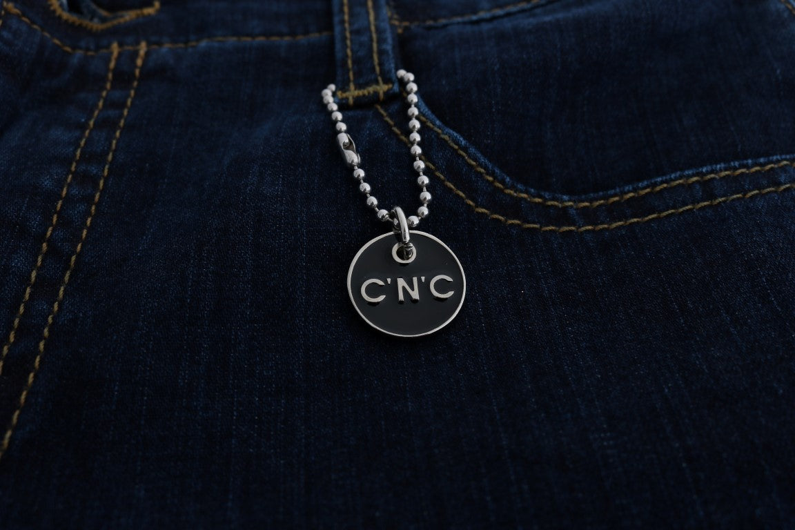 Costume National Blaue Bootcut-Schlagjeans aus Baumwolle