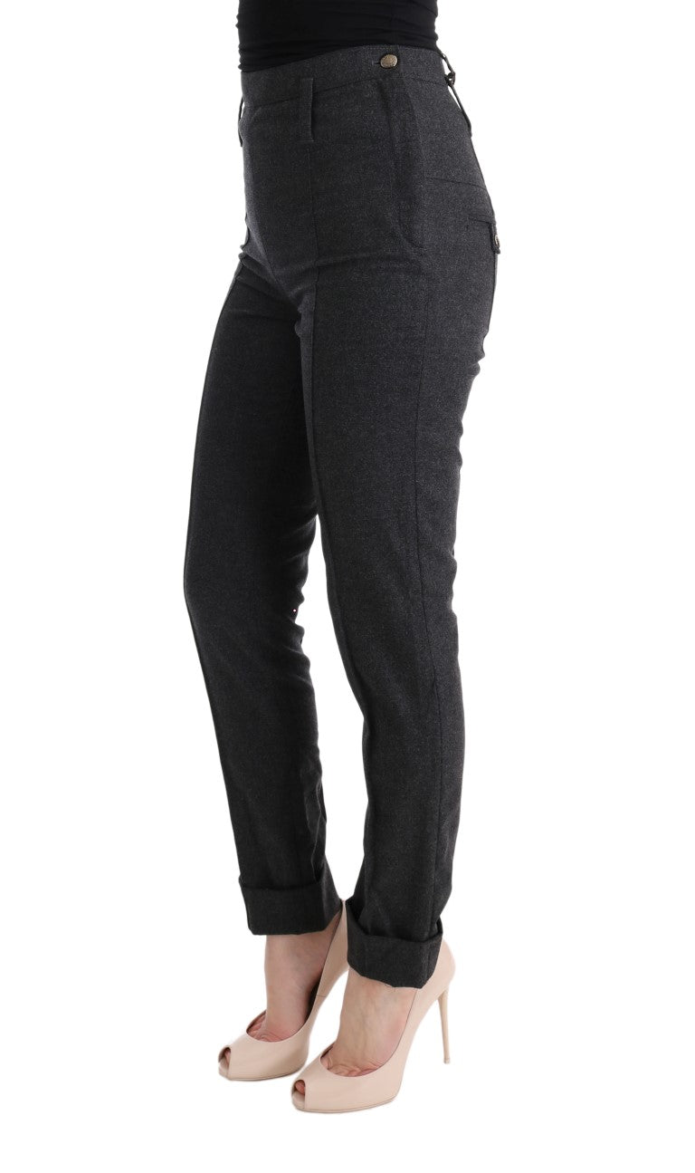 Ermanno Scervino Graue Schurwolle Skinny Freizeithose