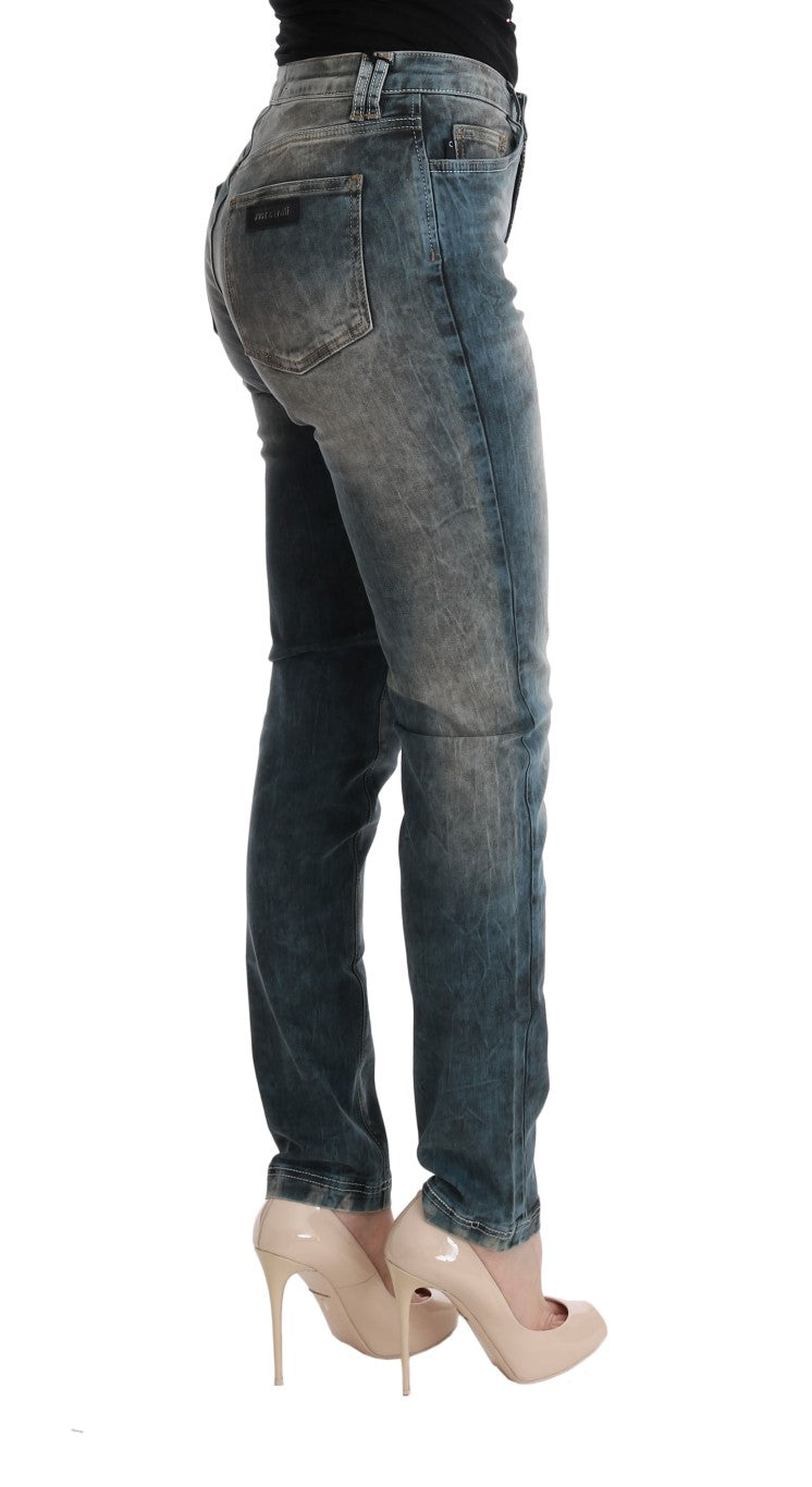 Cavalli Blaue Waschung Baumwollmischung Slim Fit Jeans