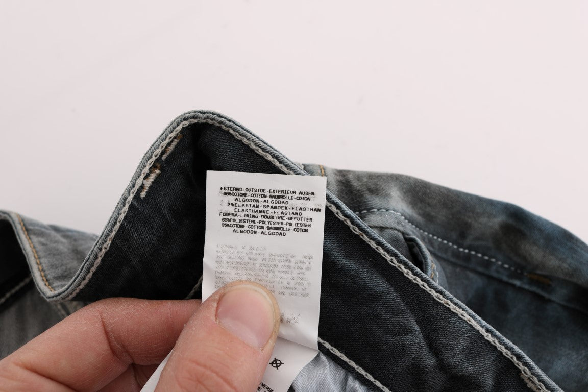 Cavalli Blaue Waschung Baumwollmischung Slim Fit Jeans