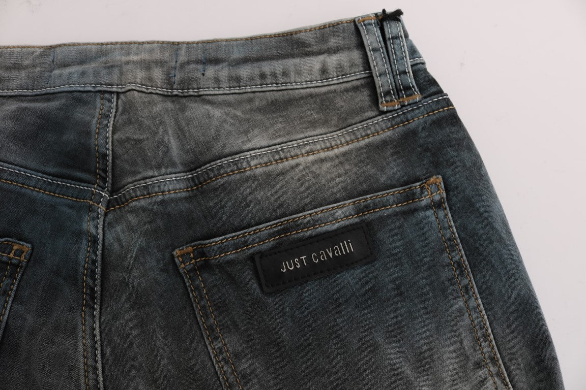 Cavalli Blaue Waschung Baumwollmischung Slim Fit Jeans