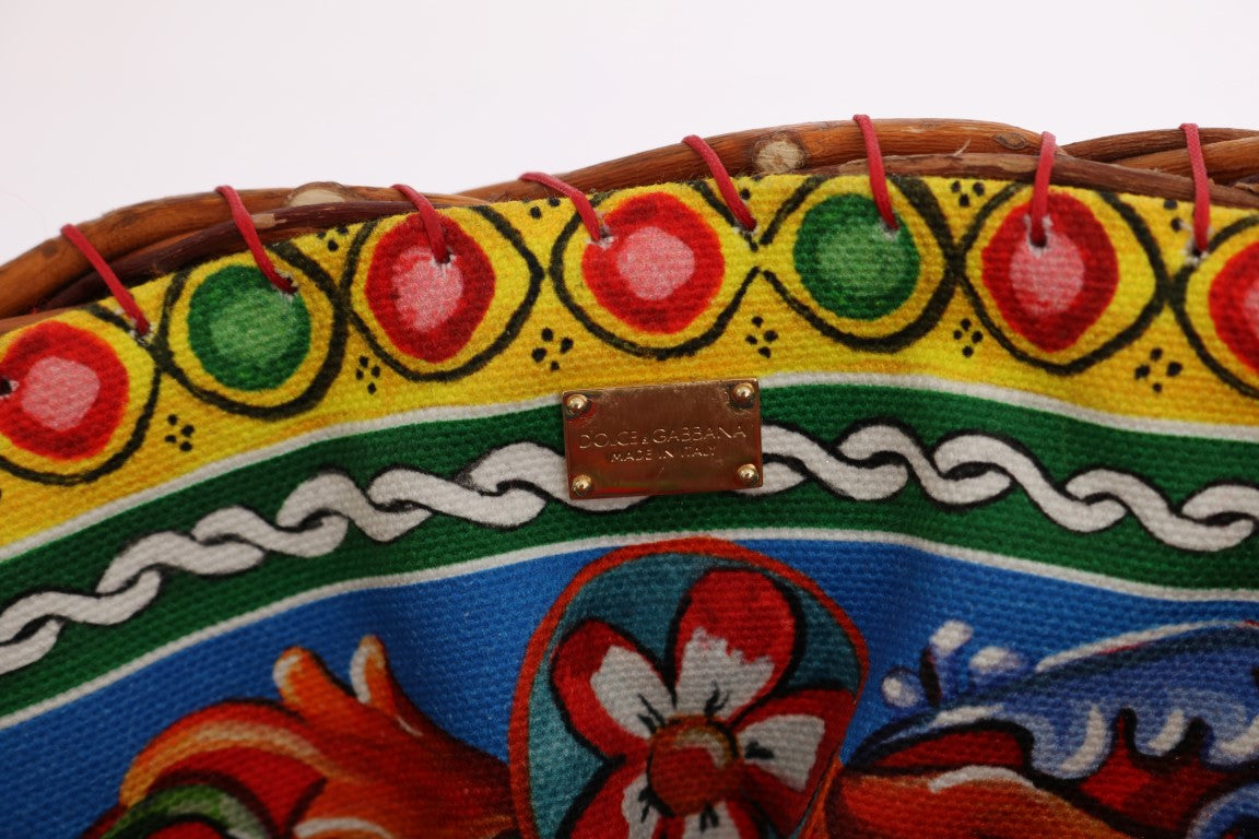 Dolce & Gabbana Multicolor AGNESE Stroh Kristall Pom Pom Tasche