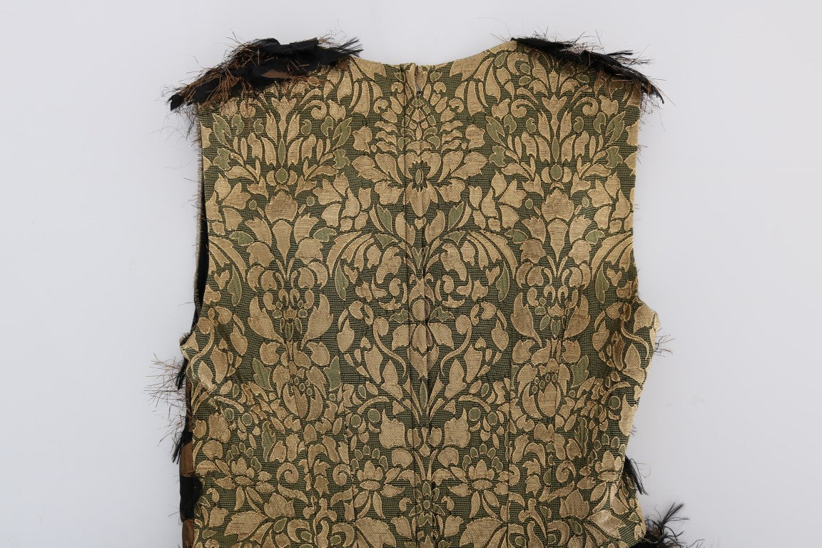 Dolce &amp; Gabbana A kesim kahverengi saçaklı siyah ipek elbise