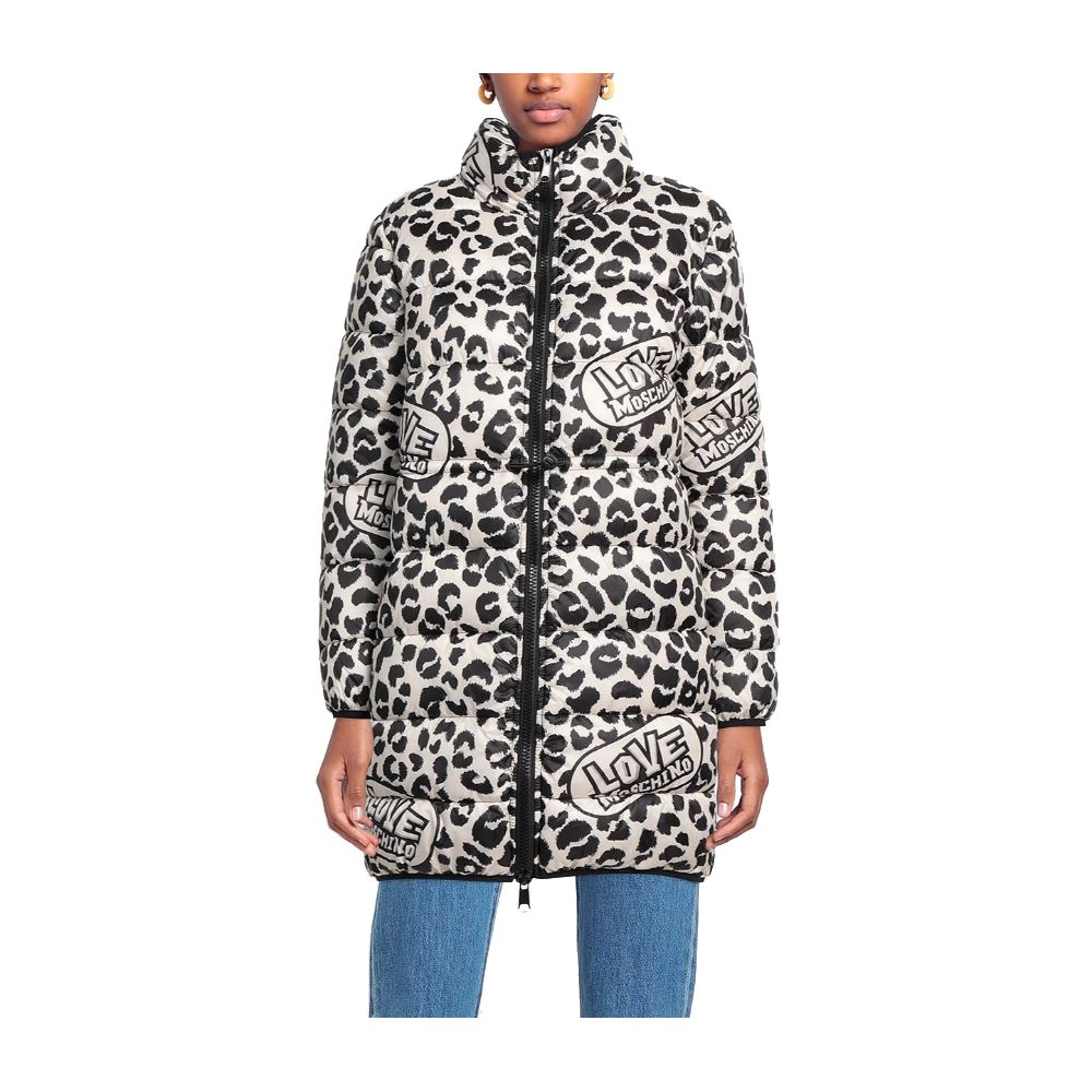 Love Moschino Çok güzel uzun leopar desenli kaz tüyü ceket