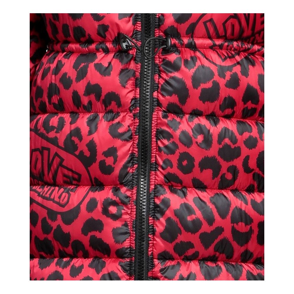 Love Moschino Leopar desenli zarif polyester kaz tüyü ceket