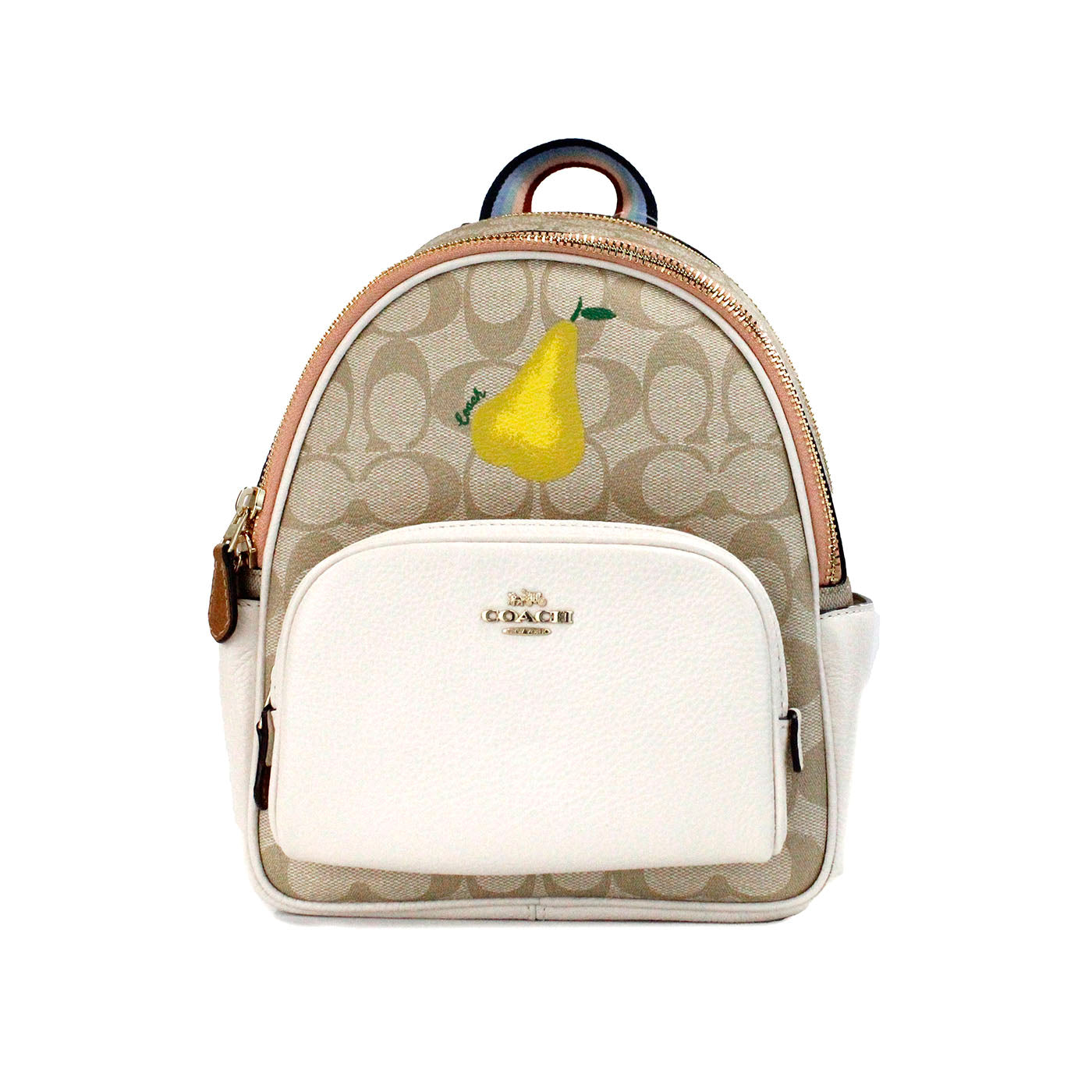 COACH Mini Court Signature Pear Motif Shoulder Backpack School Bag Chalk Taffy