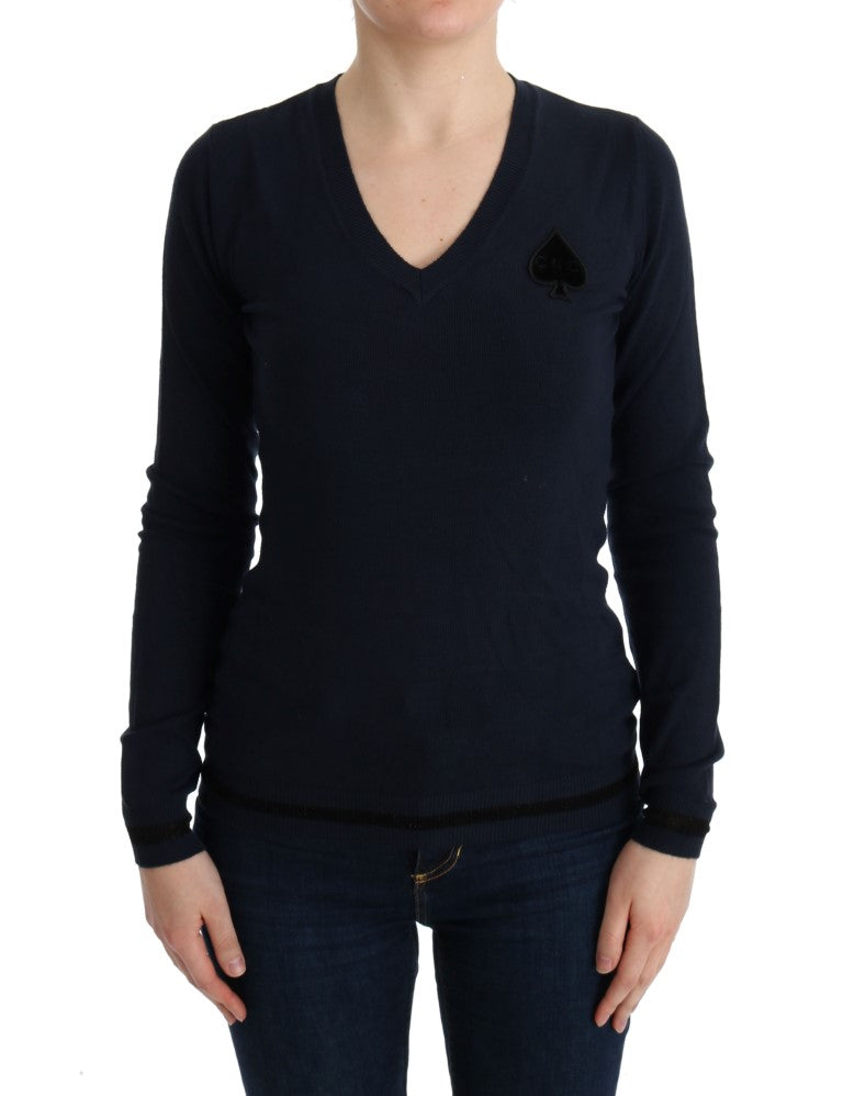Costume National Blauer Pullover mit V-Ausschnitt aus Viskose