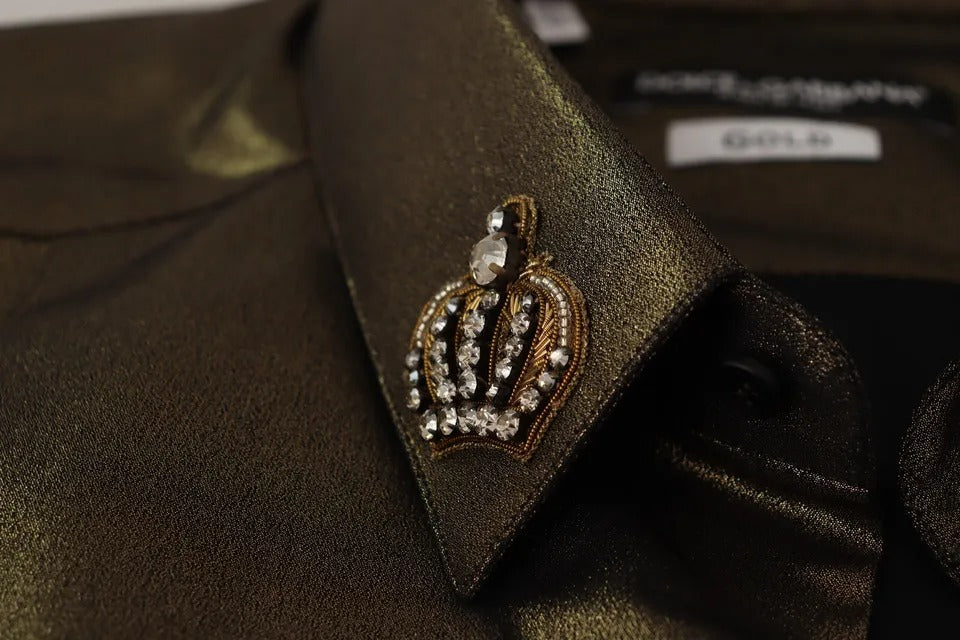 Dolce &amp; Gabbana Metalik Altın DG İşlemeli Taç İpek Üst Gömlek
