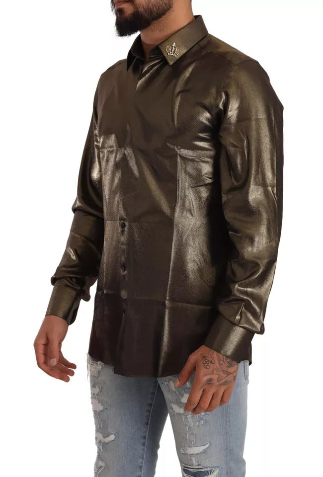 Dolce &amp; Gabbana Metalik Altın DG İşlemeli Taç İpek Üst Gömlek