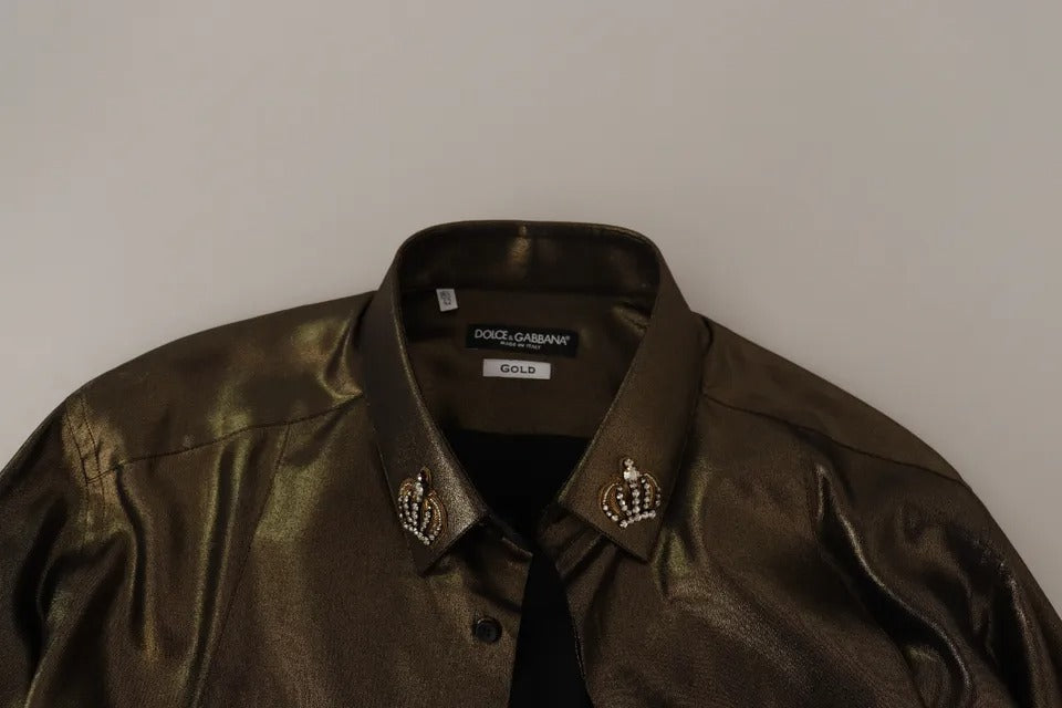 Dolce &amp; Gabbana Metalik Altın DG İşlemeli Taç İpek Üst Gömlek