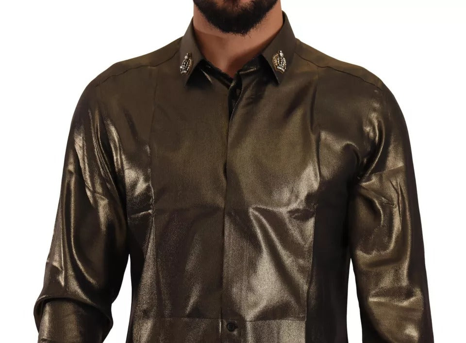 Dolce &amp; Gabbana Metalik Altın DG İşlemeli Taç İpek Üst Gömlek