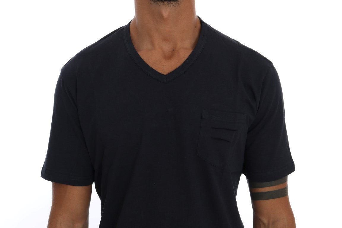 Daniele Alessandrini Blue V-neck cotton T-shirt