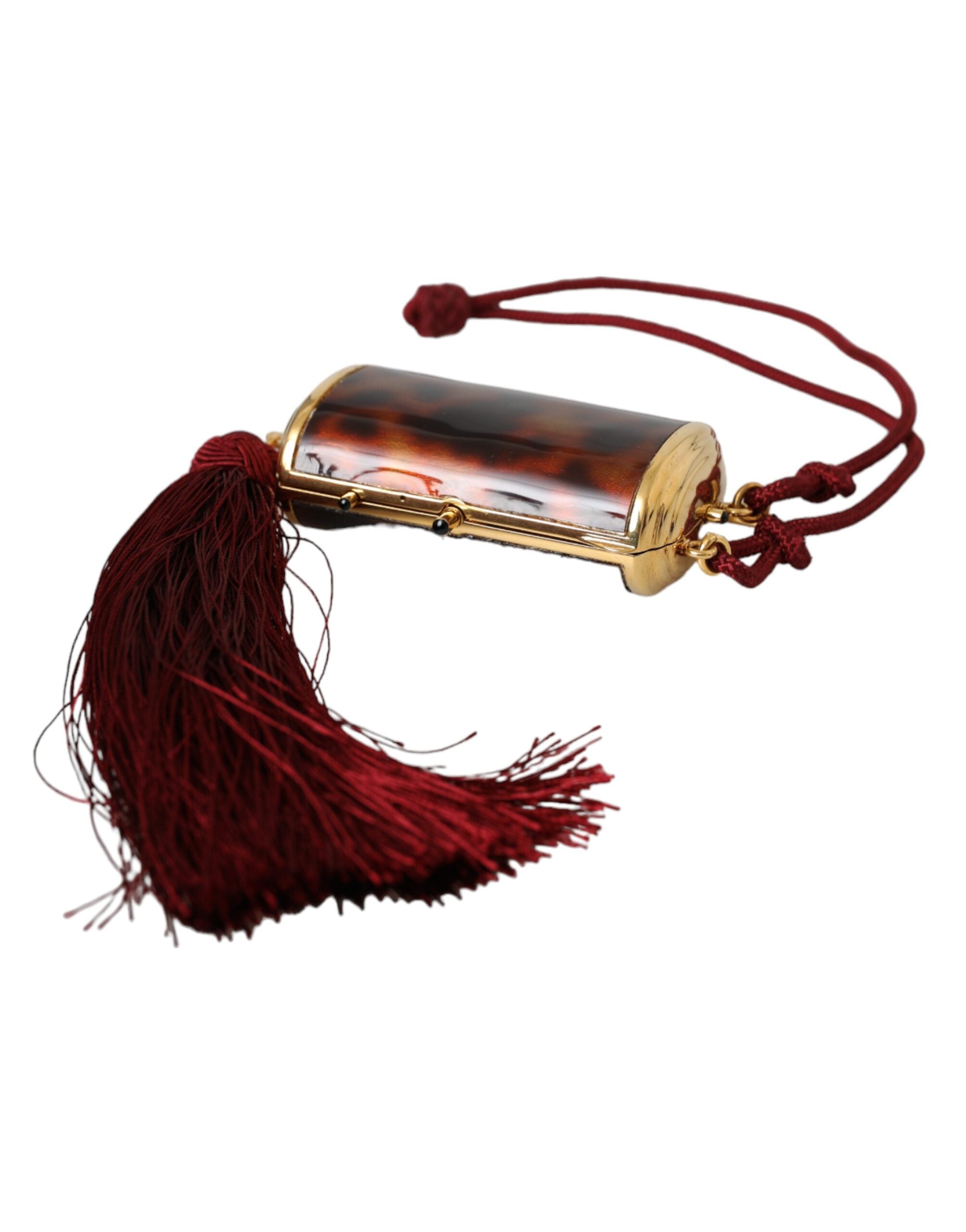 Dolce &amp; Gabbana Kahverengi Leopar Mini Aynalı Püsküllü Makyaj Çantası