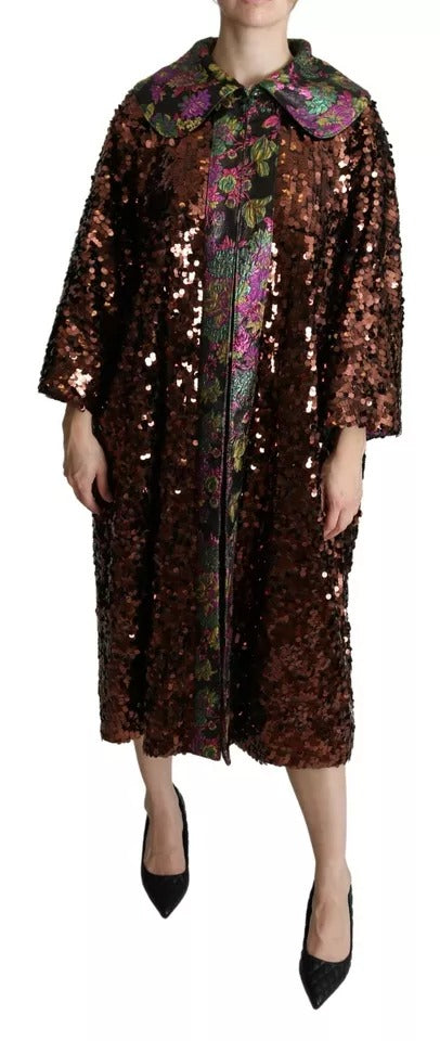 Dolce &amp; Gabbana multicolored sequined long coat jacquard jacket