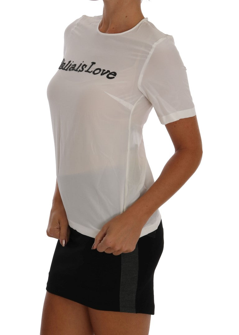 Dolce &amp; Gabbana White Silk T-Shirt ITALIA IS LOVE Blouse