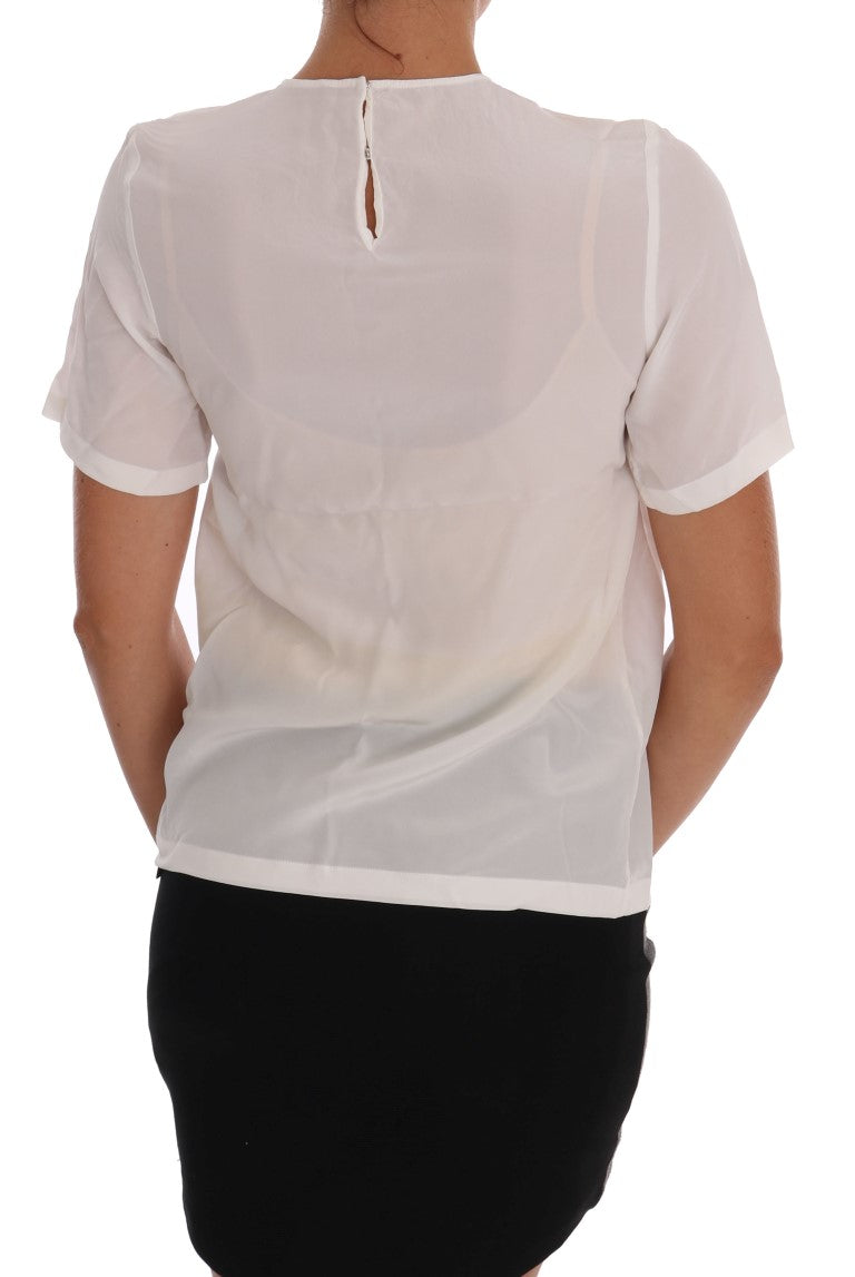 Dolce &amp; Gabbana White Silk T-Shirt ITALIA IS LOVE Blouse
