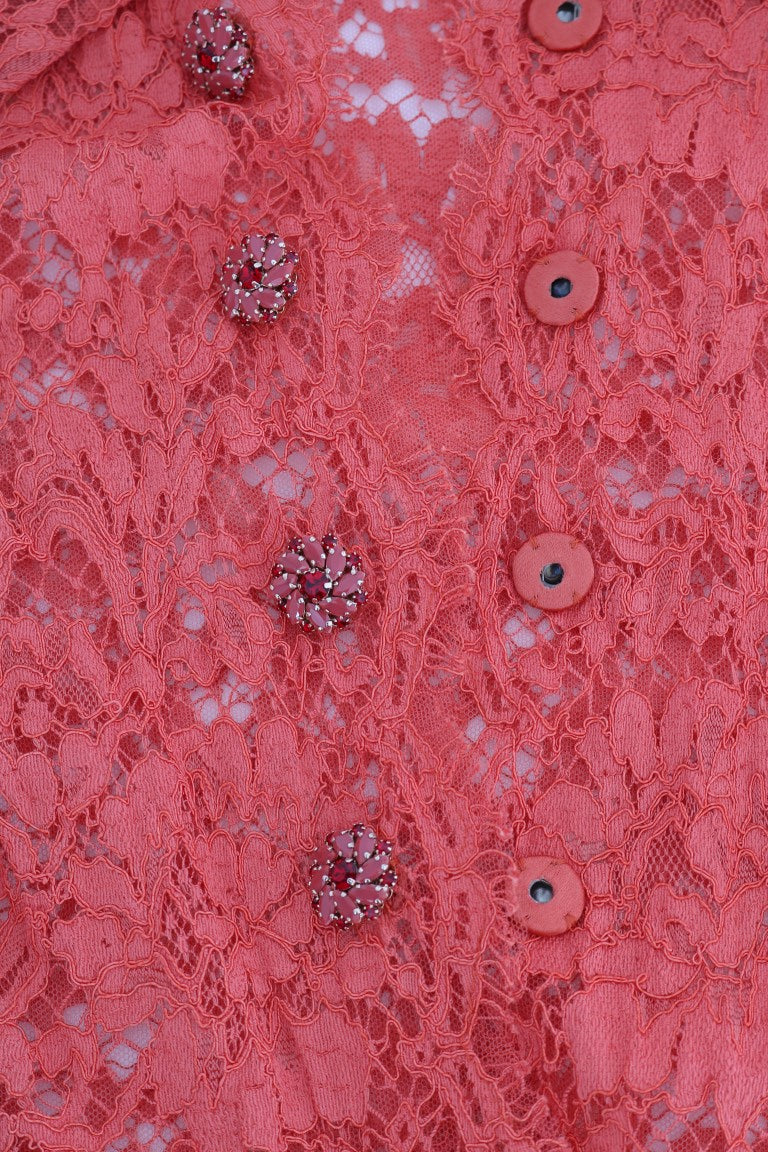 Kristal düğmeli ve çiçek dantelli Dolce &amp; Gabbana turuncu bluz