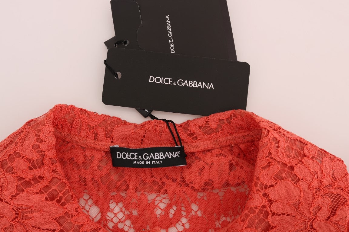 Kristal düğmeli ve çiçek dantelli Dolce &amp; Gabbana turuncu bluz
