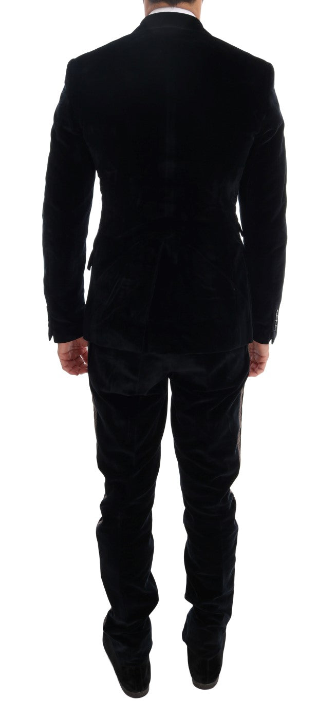 Dolce &amp; Gabbana Blue Velvet Two-Button Slim Fit 3-Piece Suit