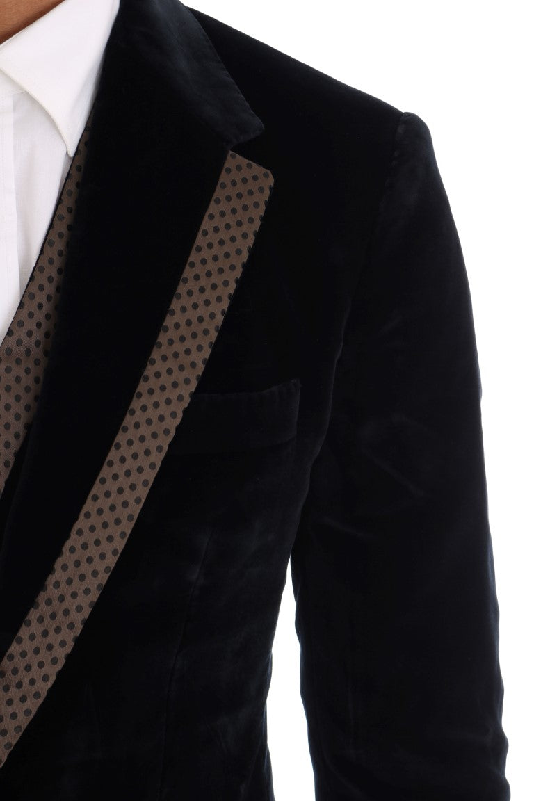 Dolce &amp; Gabbana Blue Velvet Two-Button Slim Fit 3-Piece Suit