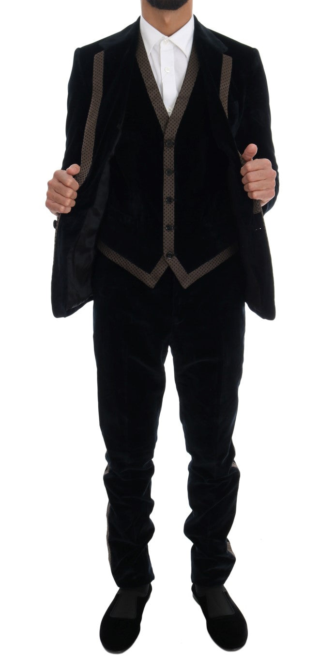 Dolce &amp; Gabbana Blue Velvet Two-Button Slim Fit 3-Piece Suit