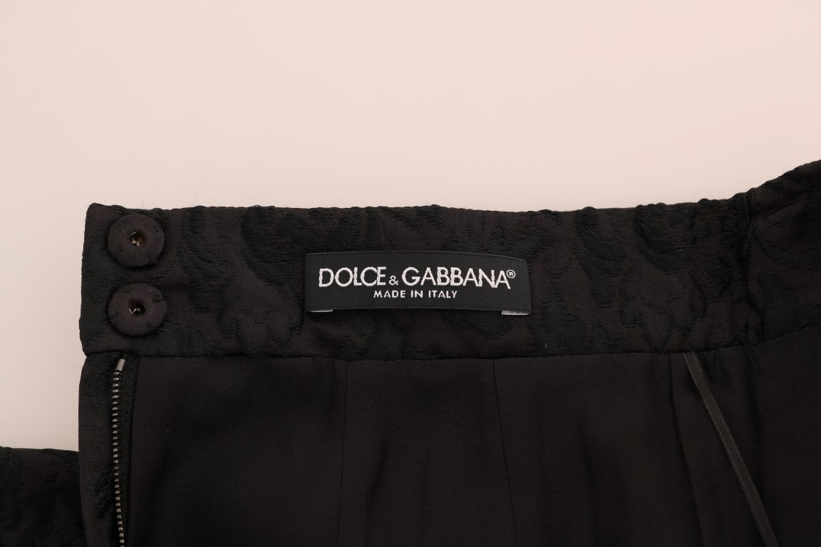 Dolce & Gabbana Schwarzer A-Linien-Rock aus geblümter Jacquard-Seide