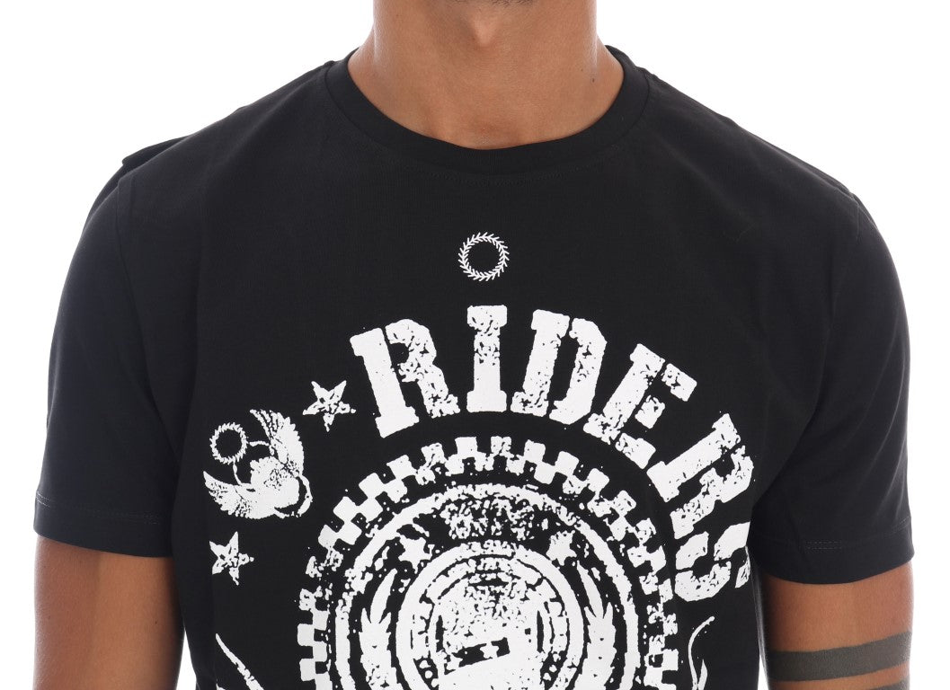Frankie Morello Schwarzes Baumwoll-RIDERS T-Shirt mit Rundhalsausschnitt