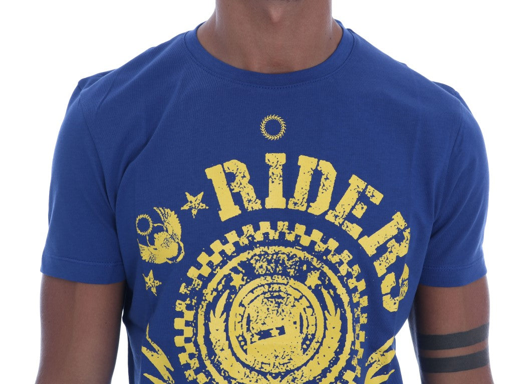 Frankie Morello Blue Cotton RIDERS Crew Neck T-Shirt