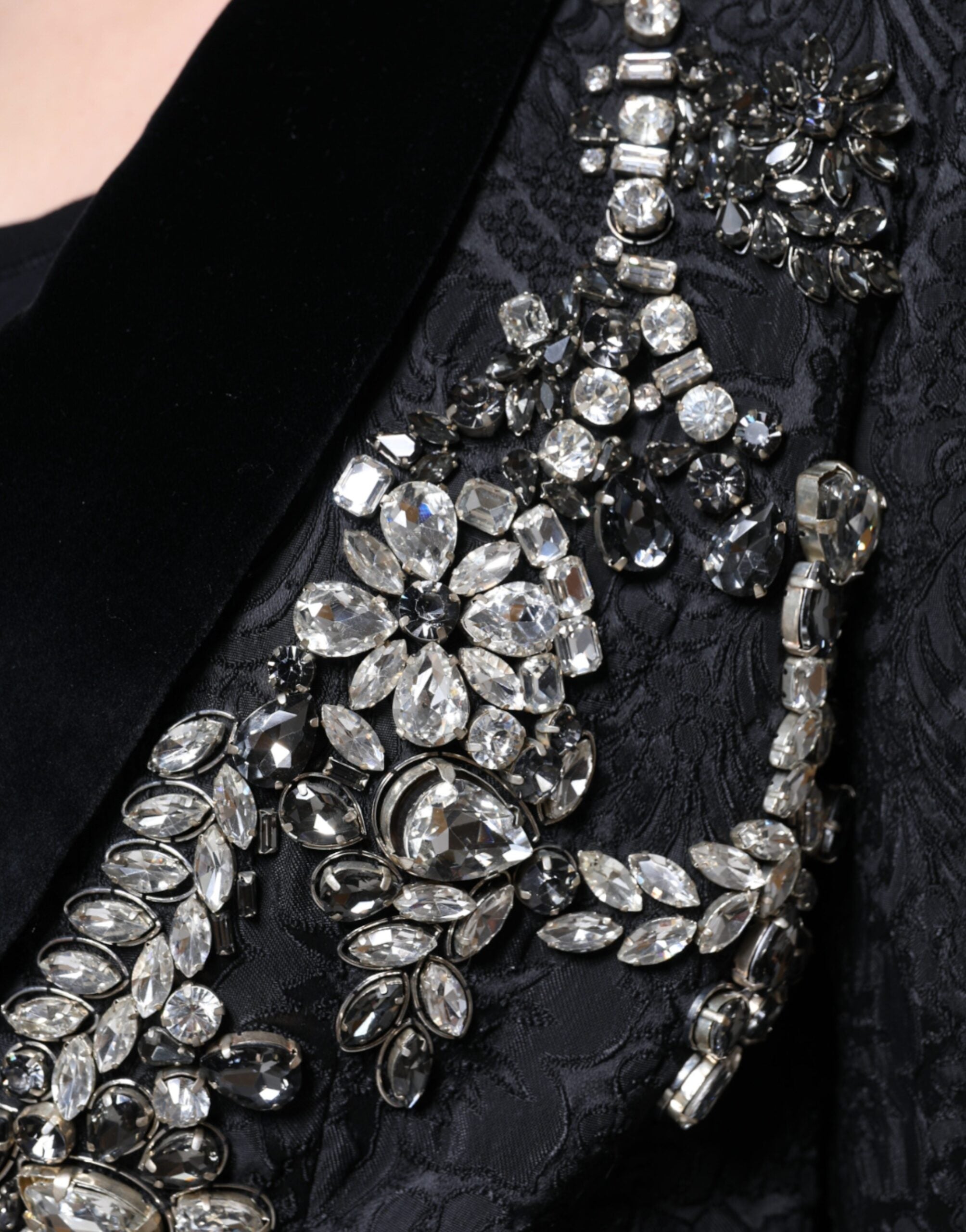 Dolce &amp; Gabbana Siyah Jakarlı Kristal Çiçekli Ceket Blazer