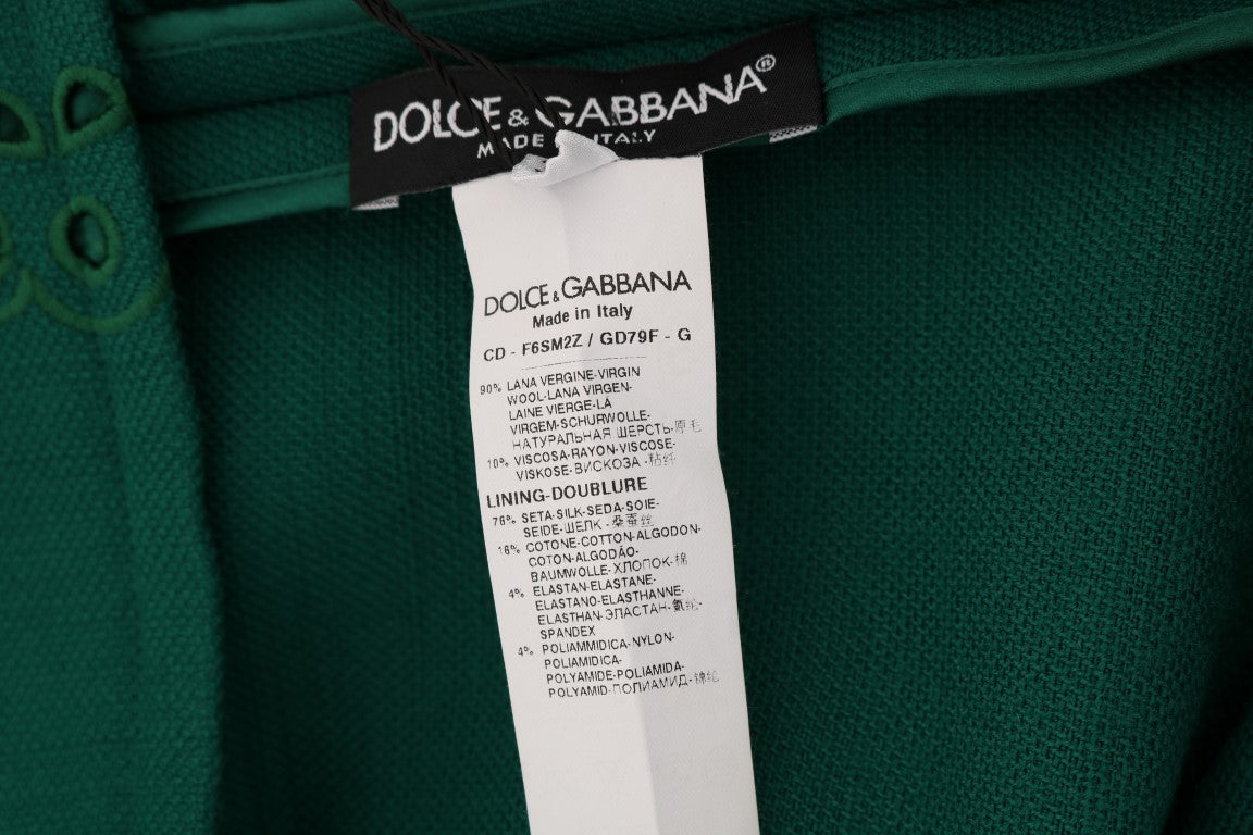 Dolce &amp; Gabbana Yeşil ipek yün çiçek yaka elbise