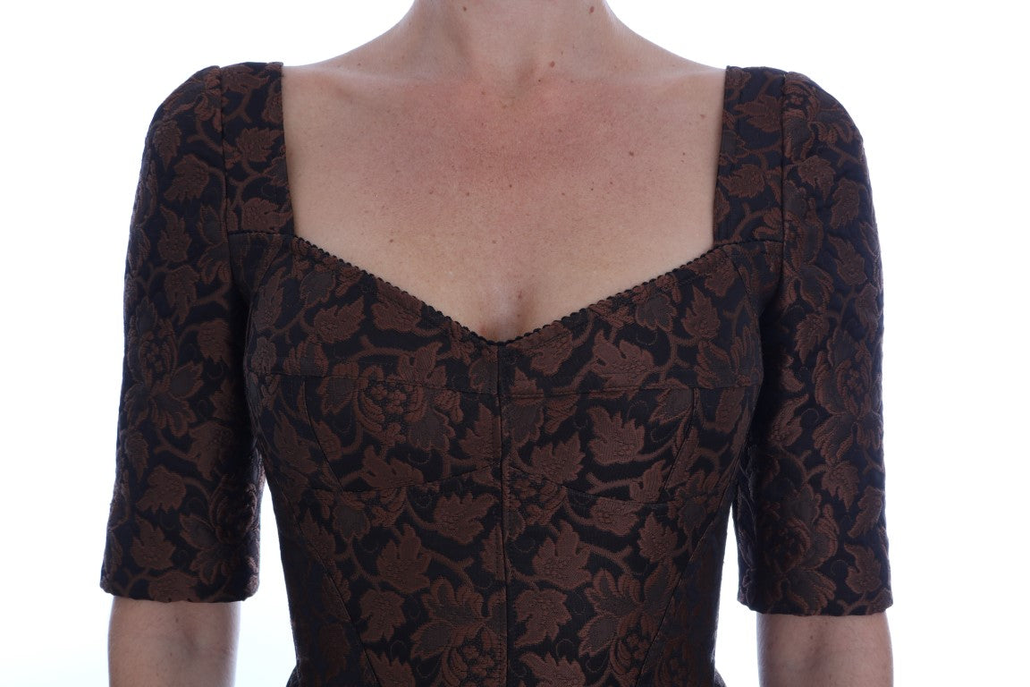 Dolce &amp; Gabbana Black-brown floral brocade A-line dress