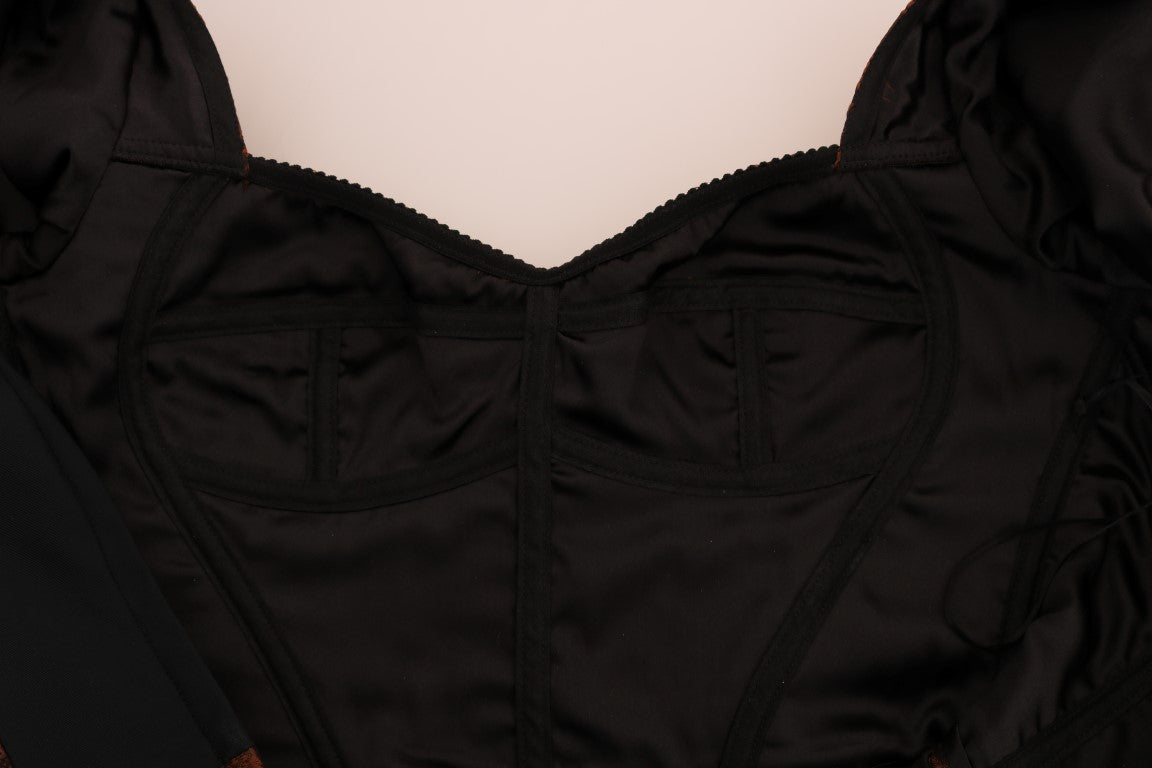 Dolce &amp; Gabbana Black-brown floral brocade A-line dress