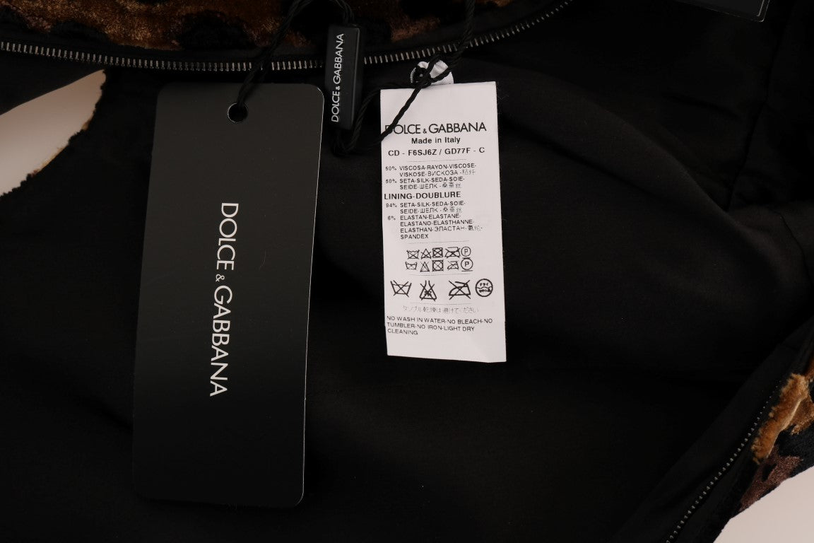 Dolce &amp; Gabbana kahverengi leopar desenli ipek ceket elbise