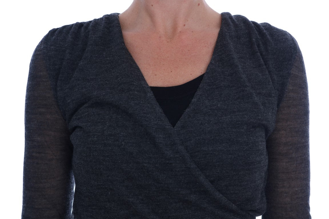 Ermanno Scervino Grey Wool Lace Top Long Sleeve T-Shirt