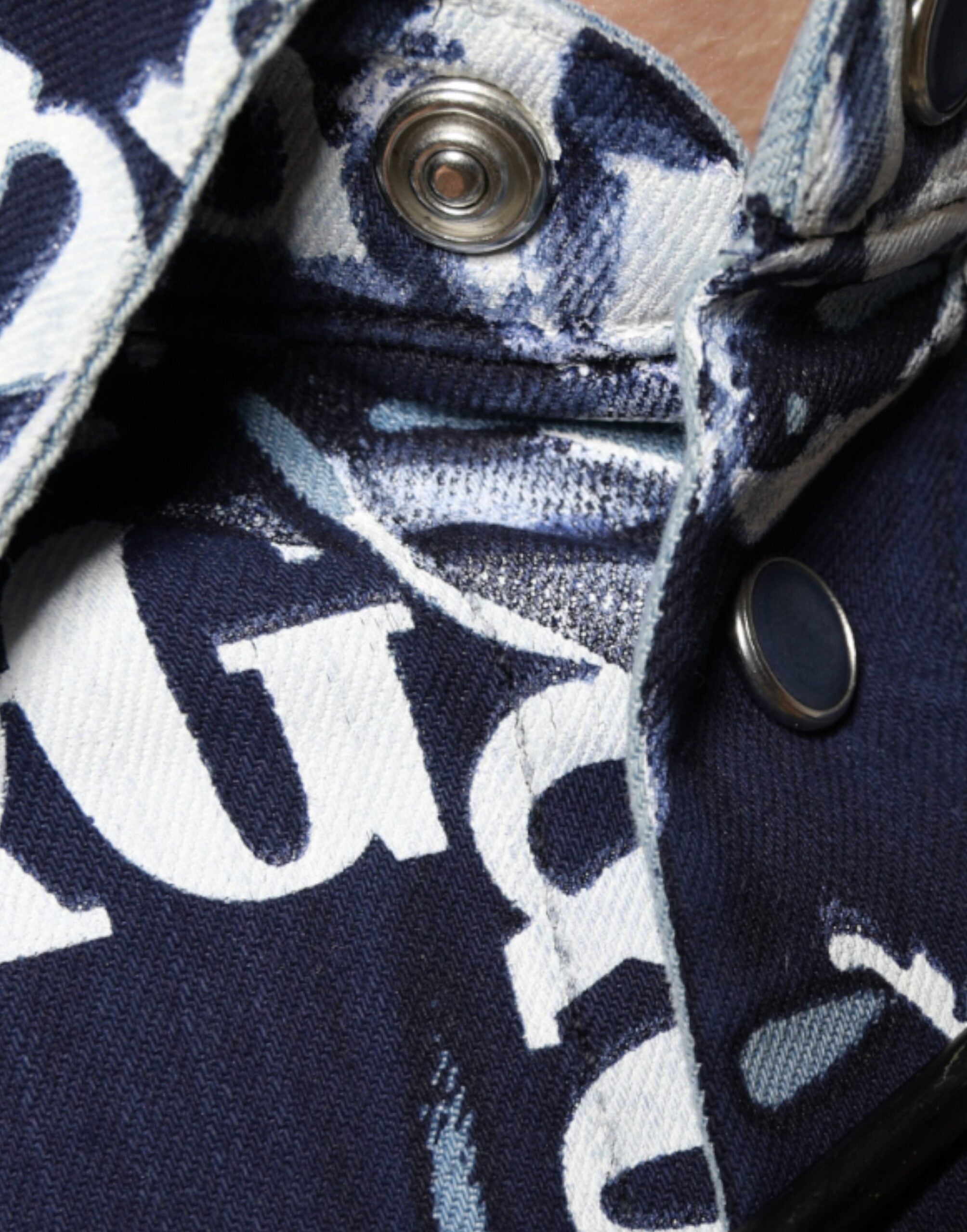 Dolce &amp; Gabbana Mavi Taç Logo Baskılı Slim Fit Pamuklu Gömlek