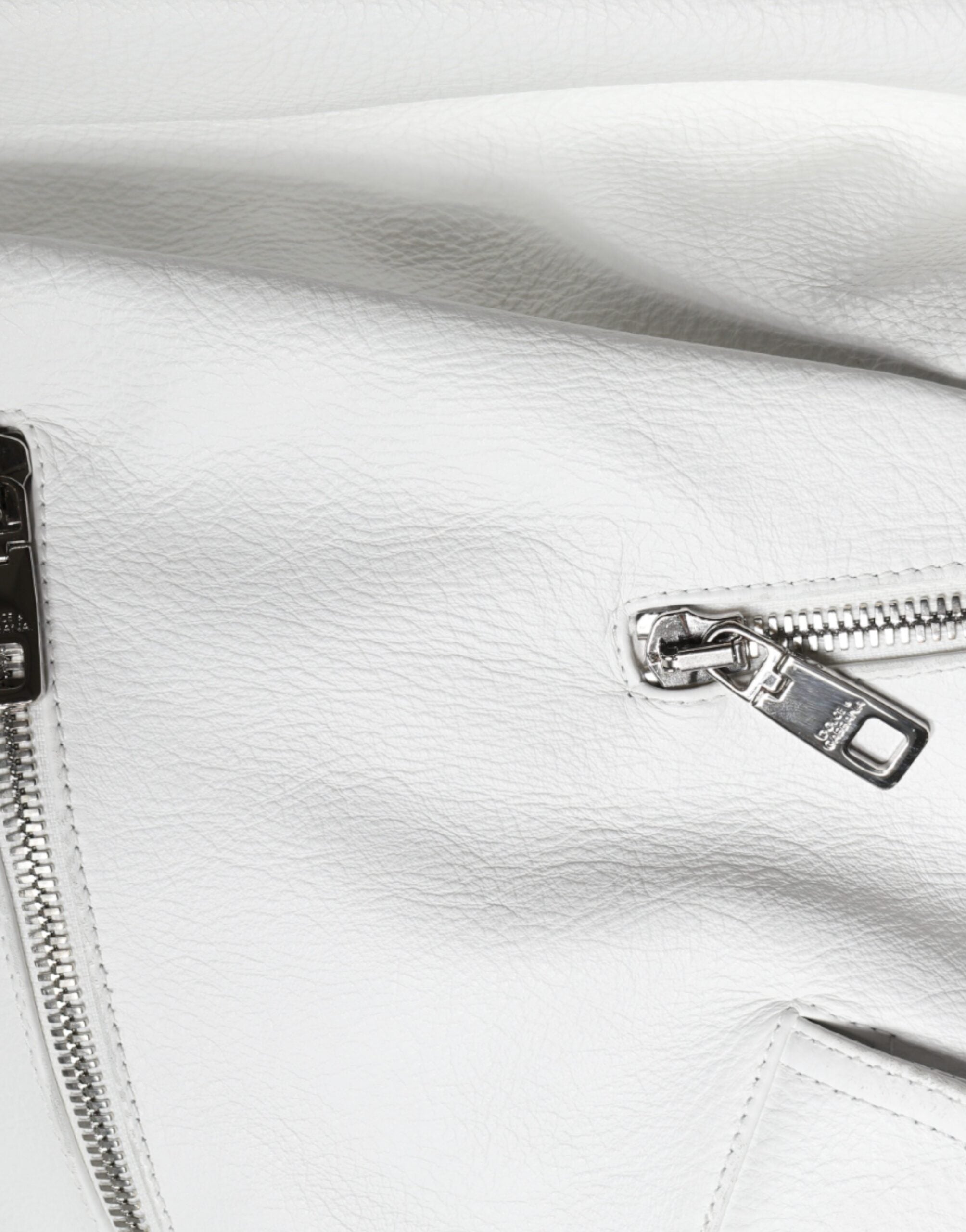 Dolce &amp; Gabbana Beyaz Kuzu Derisi Biker Mont Ceket