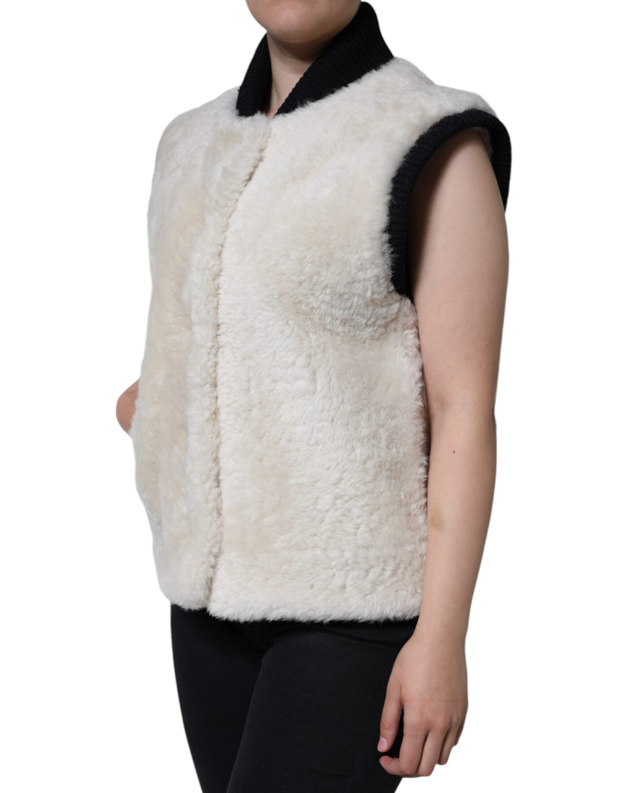 Burberry White WARRENFORD Shearling Deri Yelek Ceket