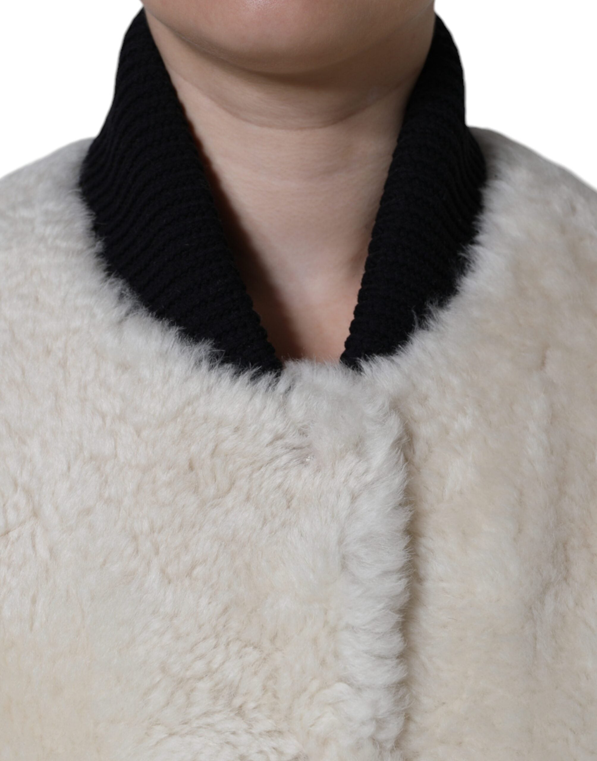 Burberry White WARRENFORD Shearling Deri Yelek Ceket