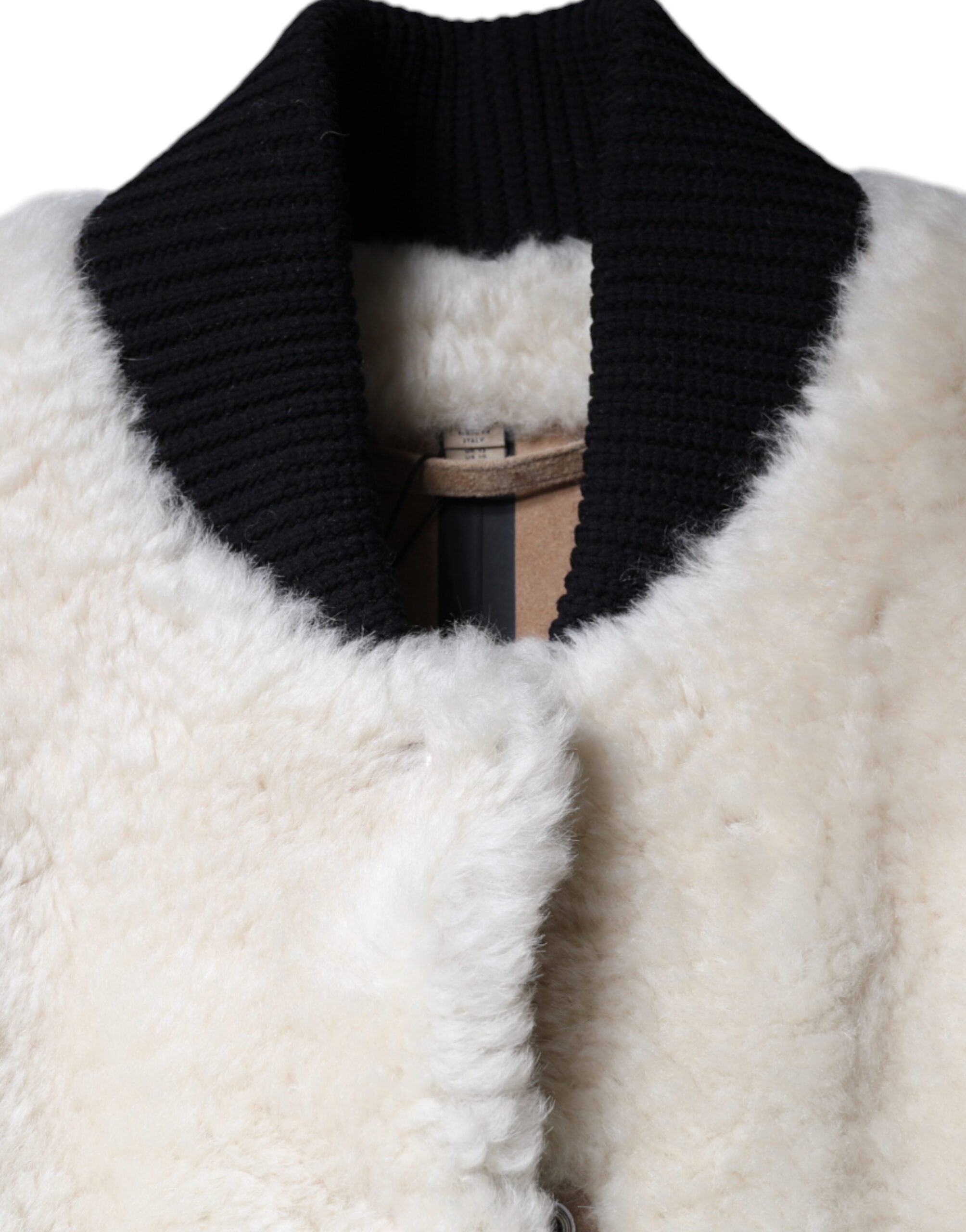 Burberry White WARRENFORD Shearling Deri Yelek Ceket