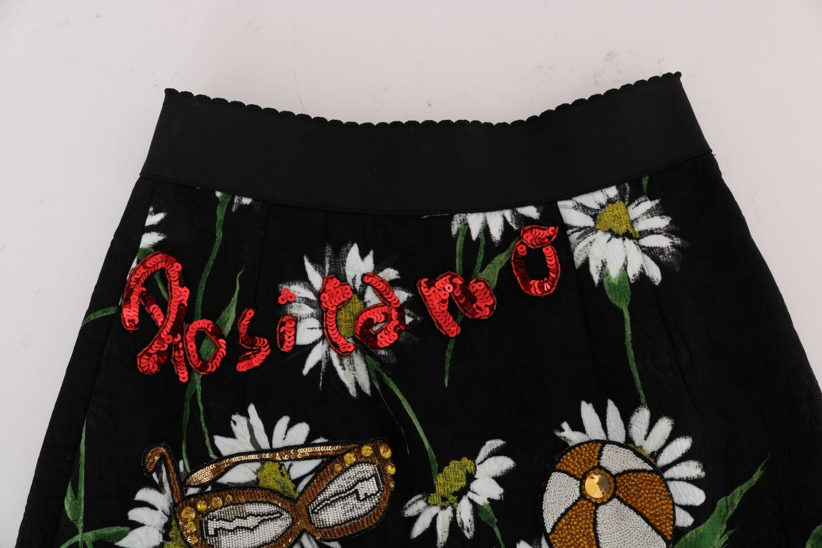 Dolce & Gabbana Siyah Süslemeli Papatya Brokar Etek