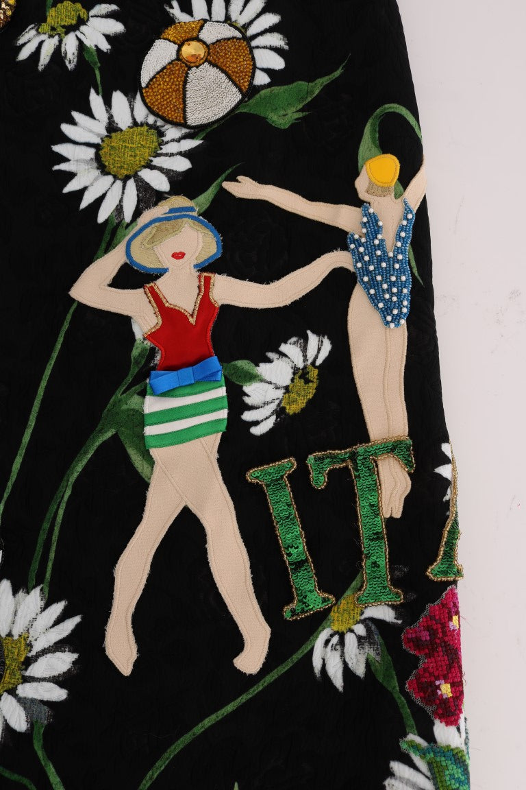 Dolce & Gabbana Siyah Süslemeli Papatya Brokar Etek