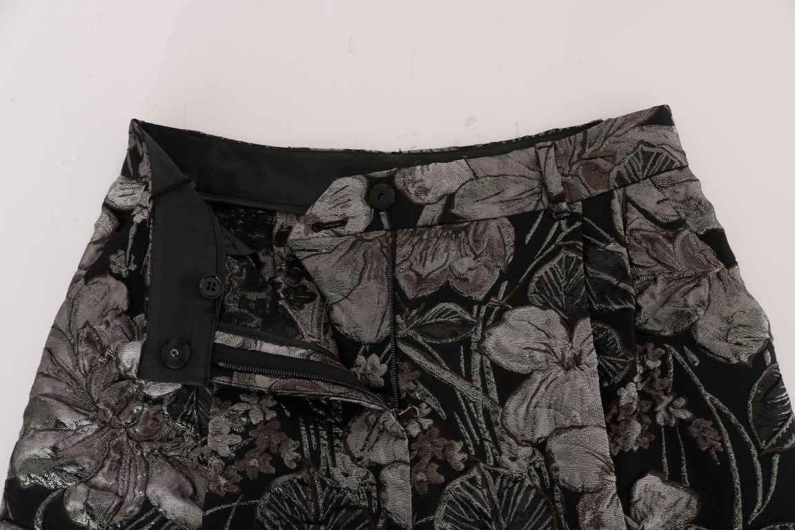 Dolce & Gabbana Graue Brokat-Shorts mit hoher Taille und Blumenmuster