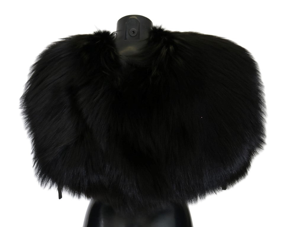 Dolce &amp; Gabbana Black Silver Fox Fur Scarf 