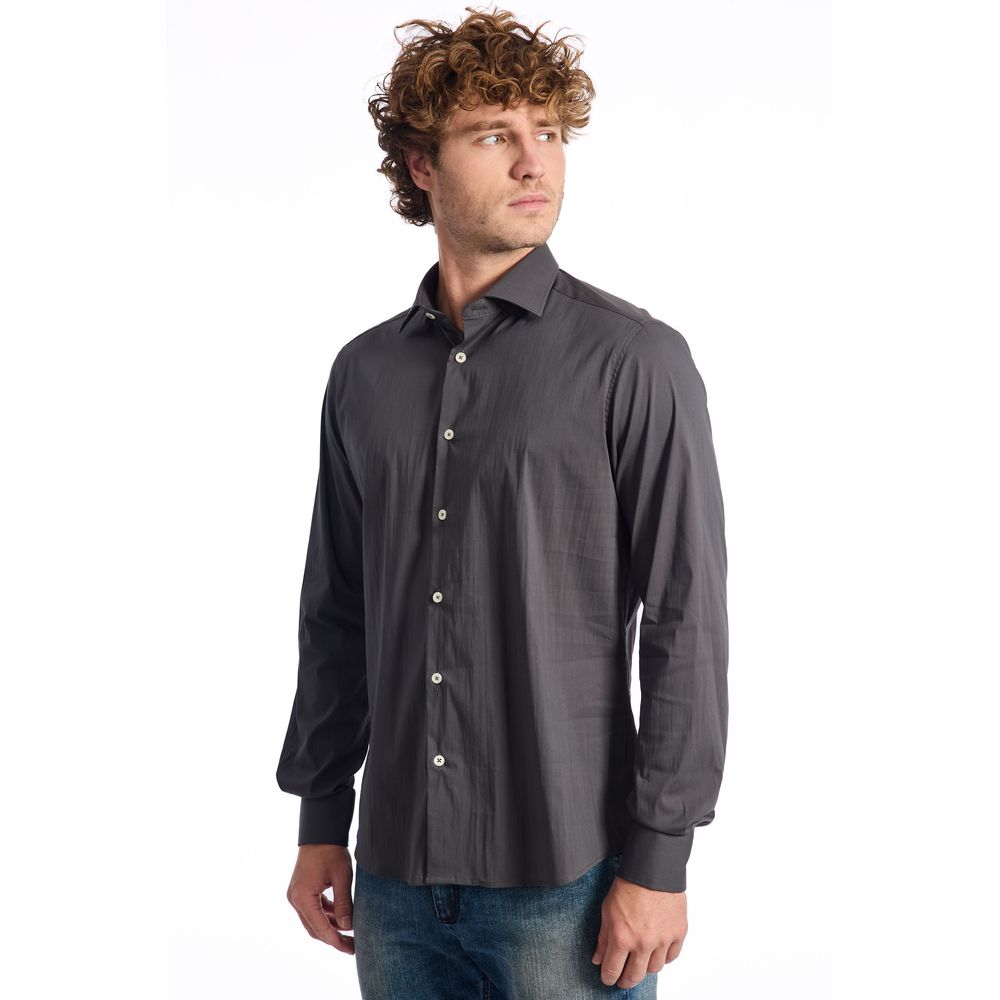 Baldinini Trend Grey Cotton Shirt for Men Slim Fit Long Sleeve