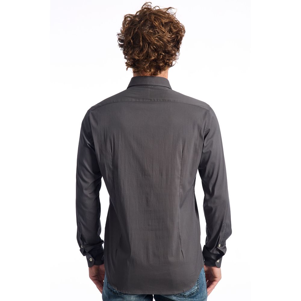 Baldinini Trend Grey Cotton Shirt for Men Slim Fit Long Sleeve